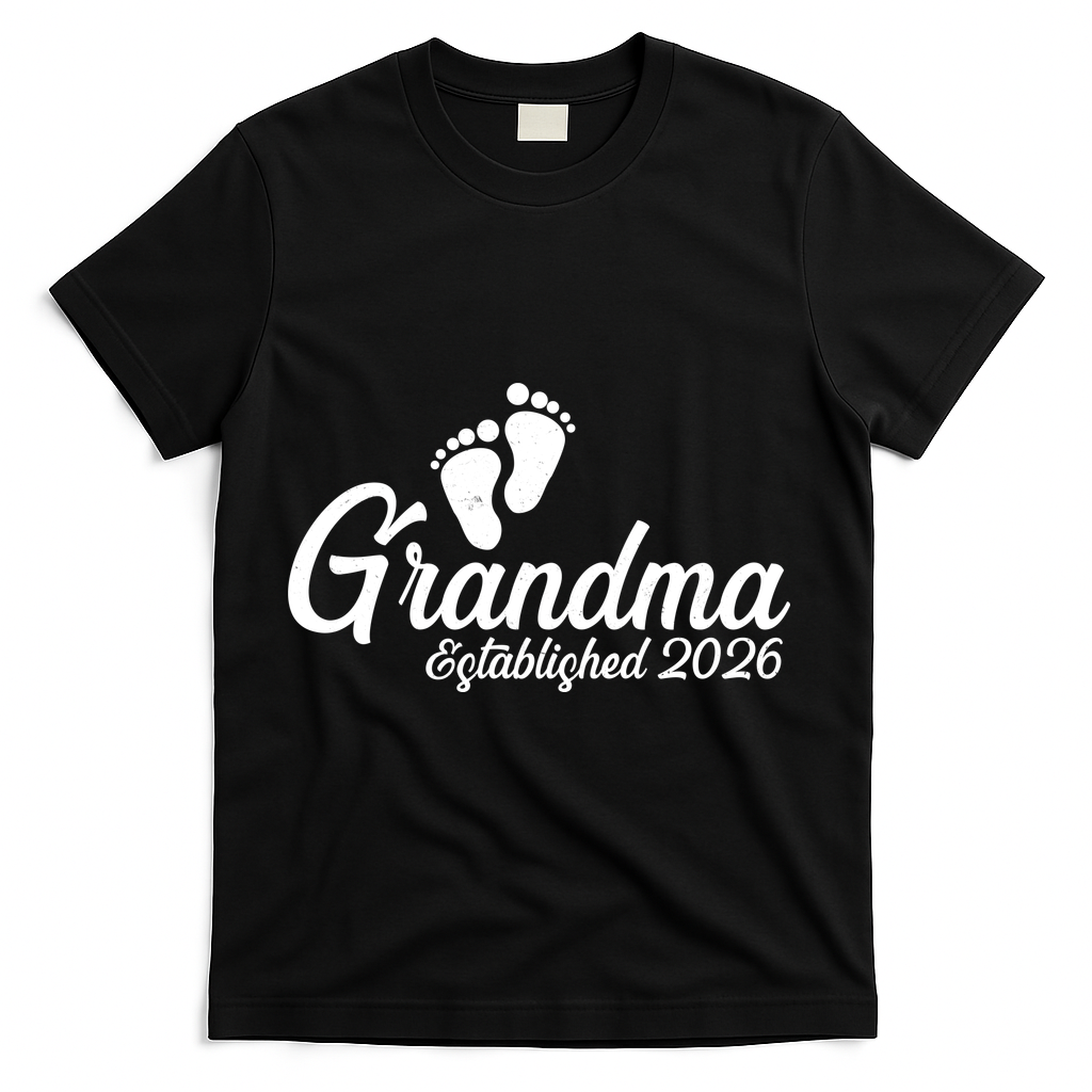 Grandma Established 2026 Cute Baby Feet T-Shirt - Black