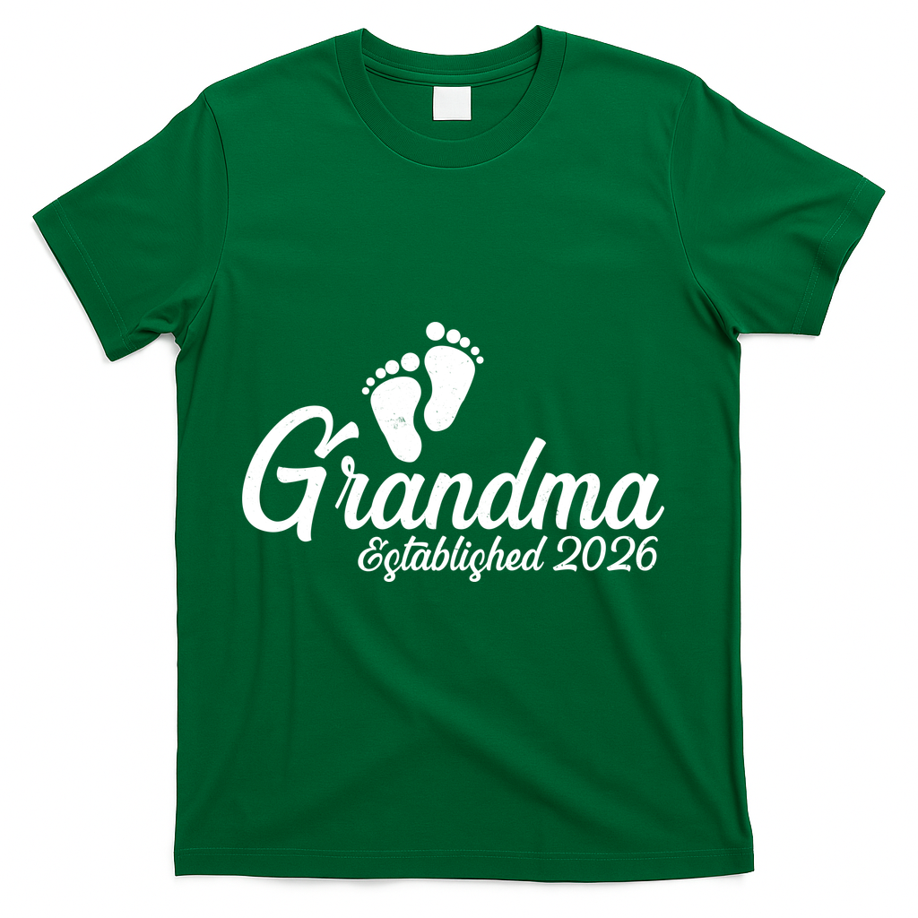 Grandma Established 2026 Cute Baby Feet T-Shirt - Green