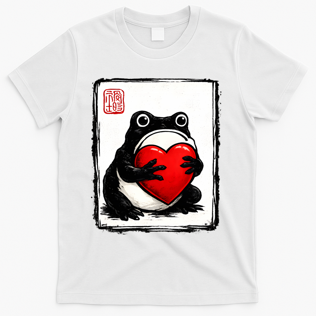 Grumpy Frog Japanese Valentine's Day T-Shirt - White
