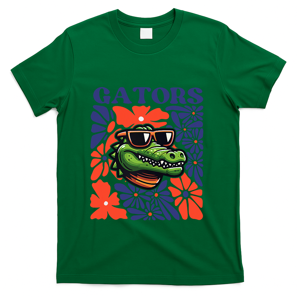 Gators Floral Retro Back To School Spirit Squad T-Shirt - Green