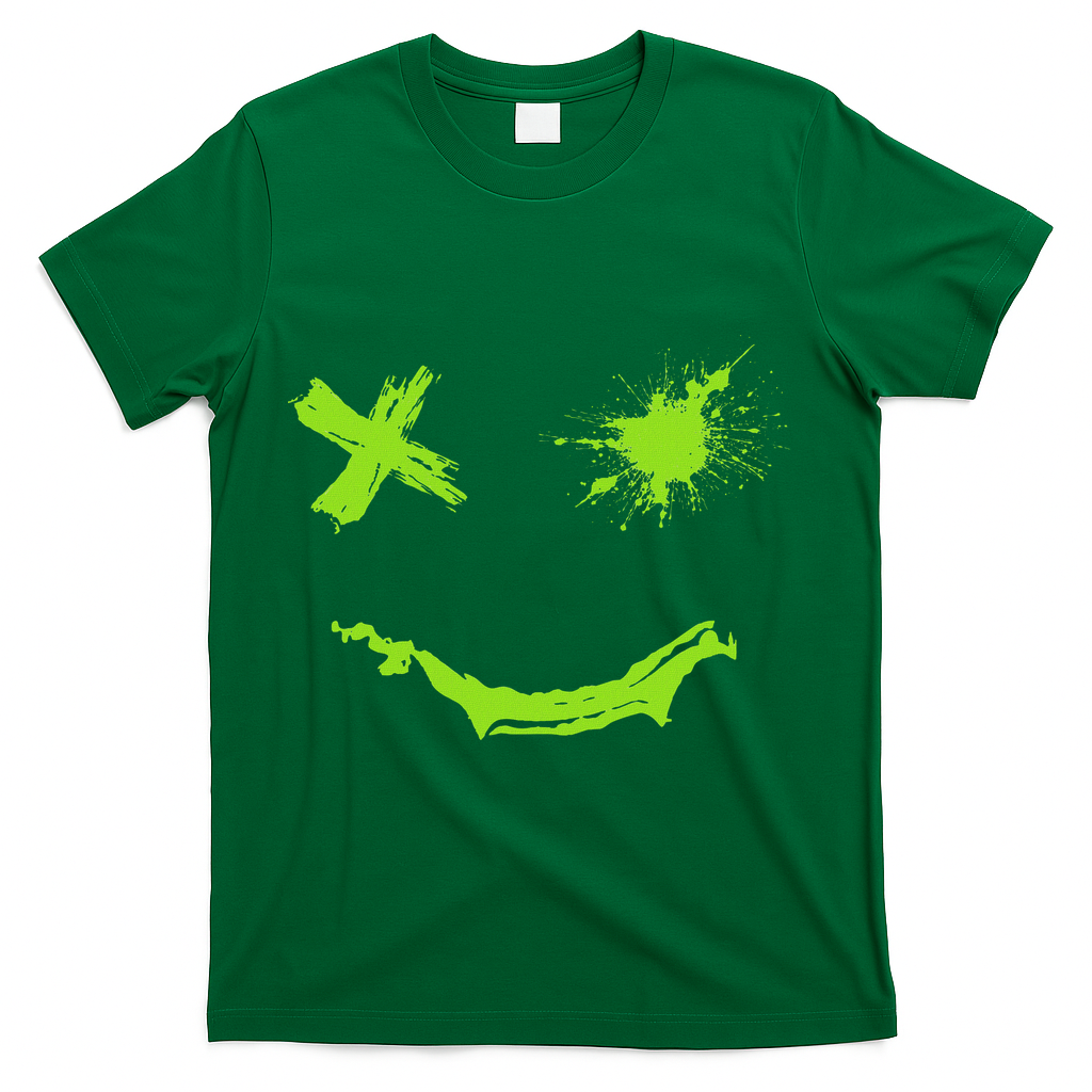 Green Grunge Smile Green Color T-Shirt - Green