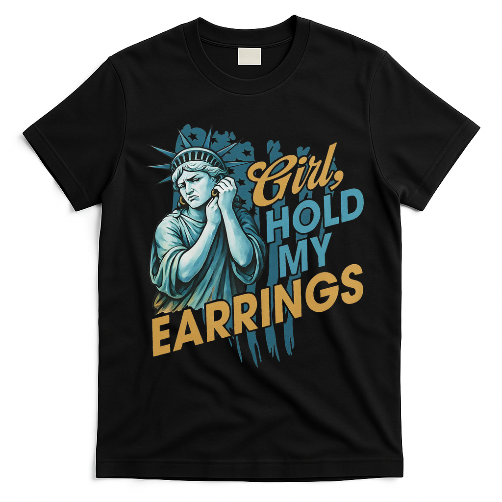 Girl Hold My Earrings, Anti Trump Political And Democracy T-Shirt - Black