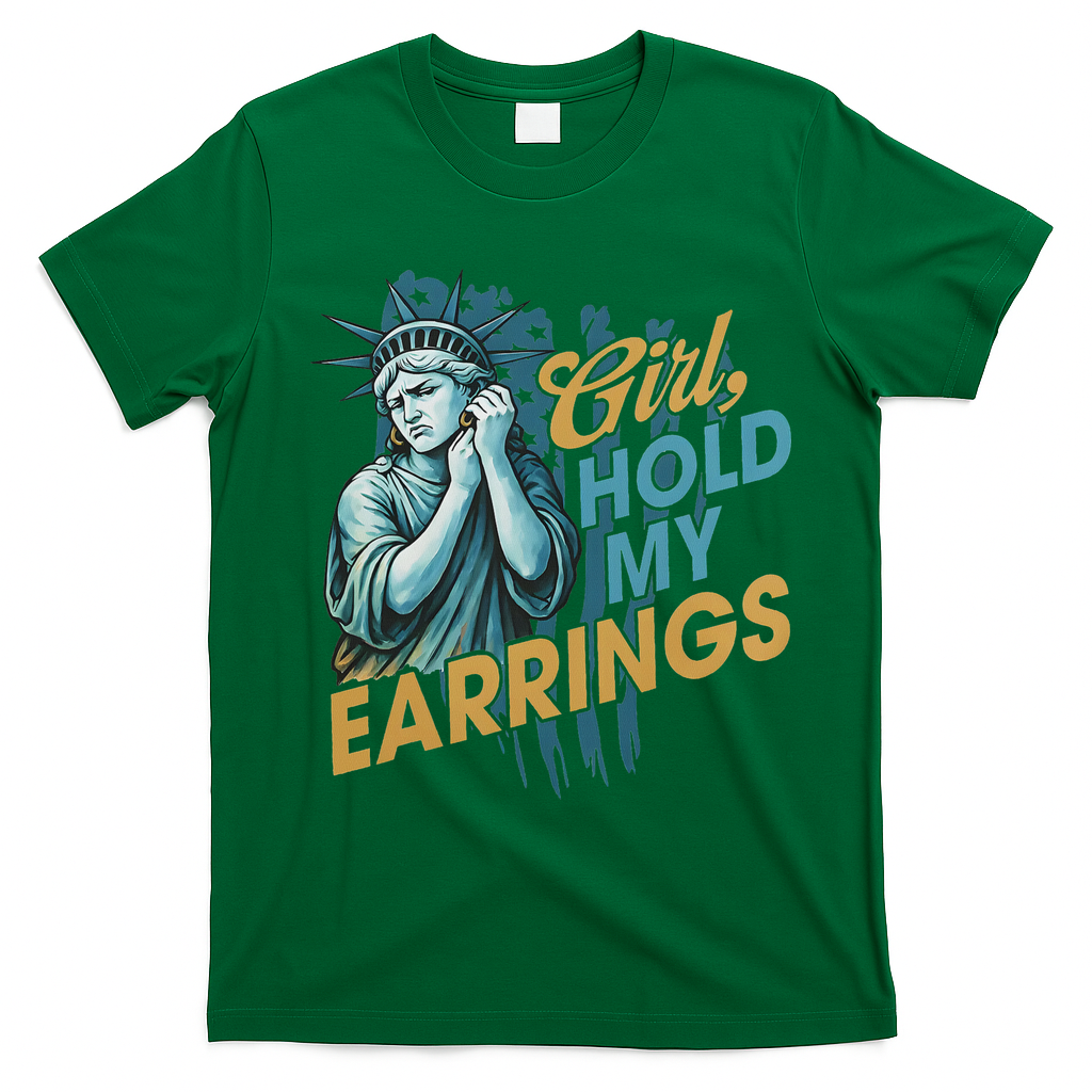 Girl Hold My Earrings, Anti Trump Political And Democracy T-Shirt - Irish Green
