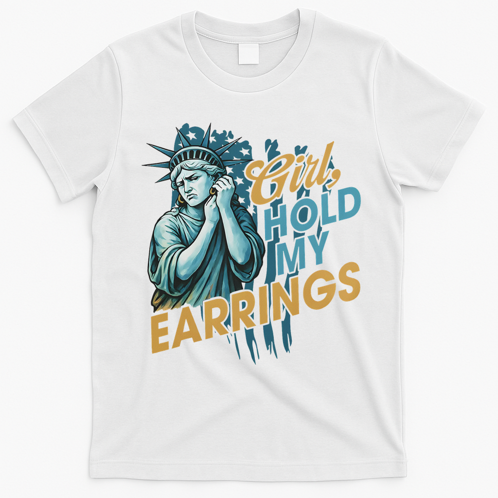 Girl Hold My Earrings, Anti Trump Political And Democracy T-Shirt - White