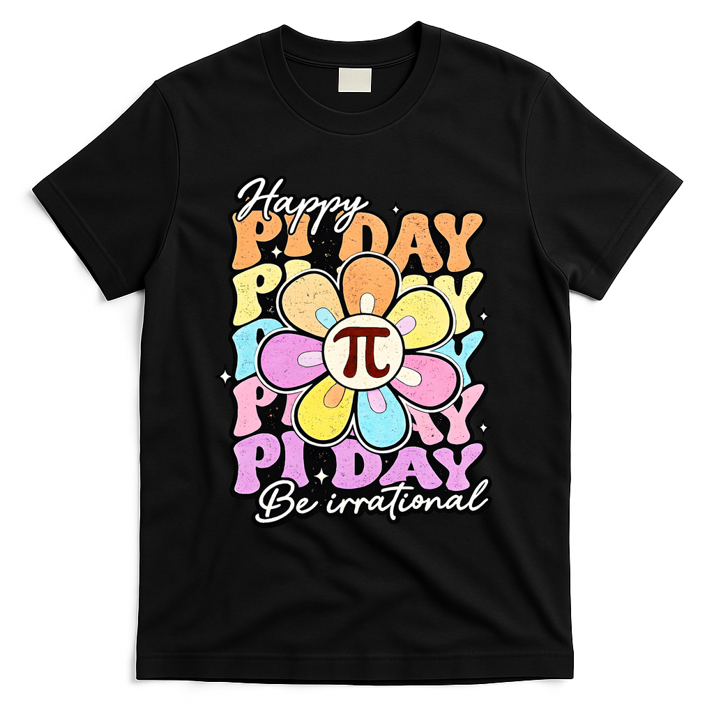 Groovy Happy Pi Day 3.14 Math Teacher Daisy Flower T-Shirt - Black
