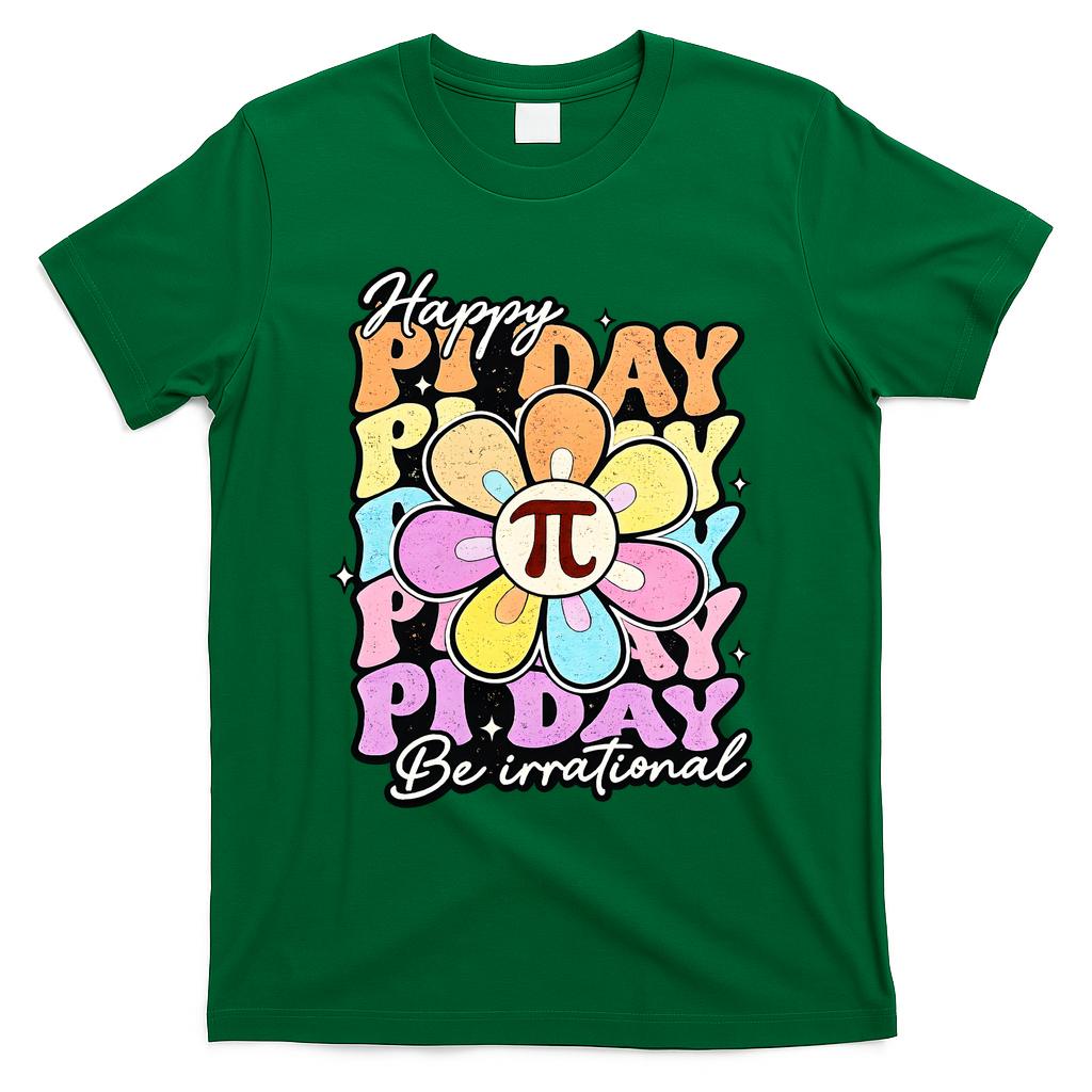 Groovy Happy Pi Day 3.14 Math Teacher Daisy Flower T-Shirt - Green