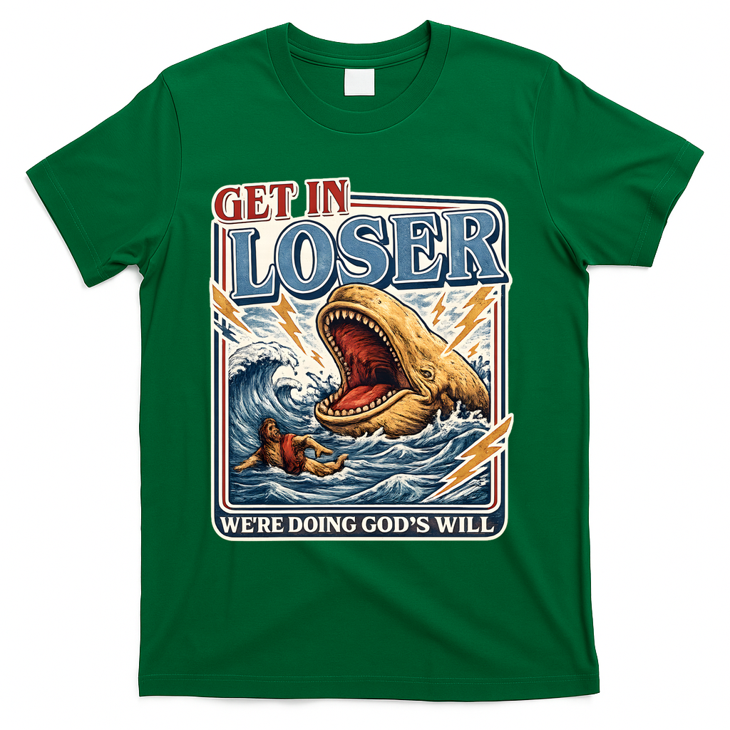 Get In Loser We're Doing God's Will Funny Christian T-Shirt - Green