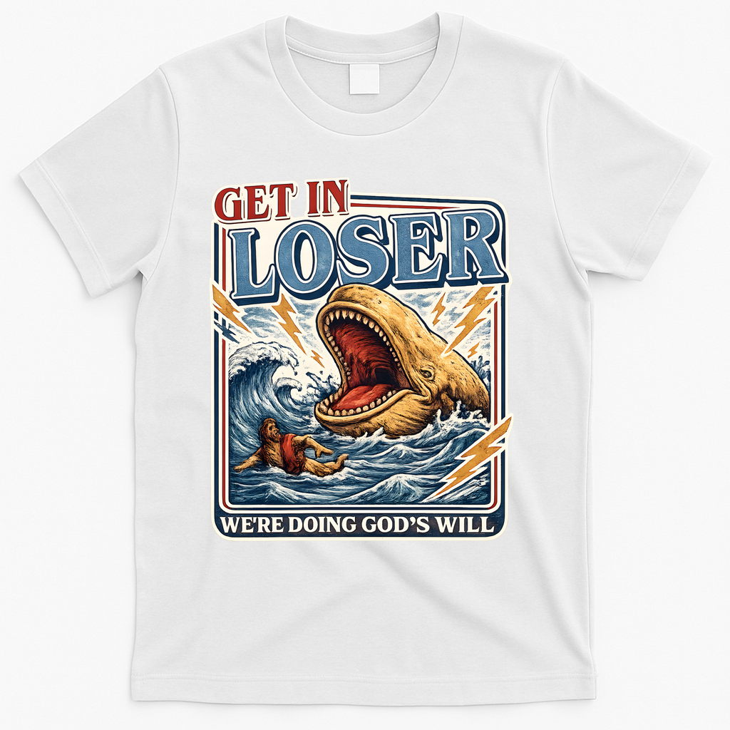 Get In Loser We're Doing God's Will Funny Christian T-Shirt - White