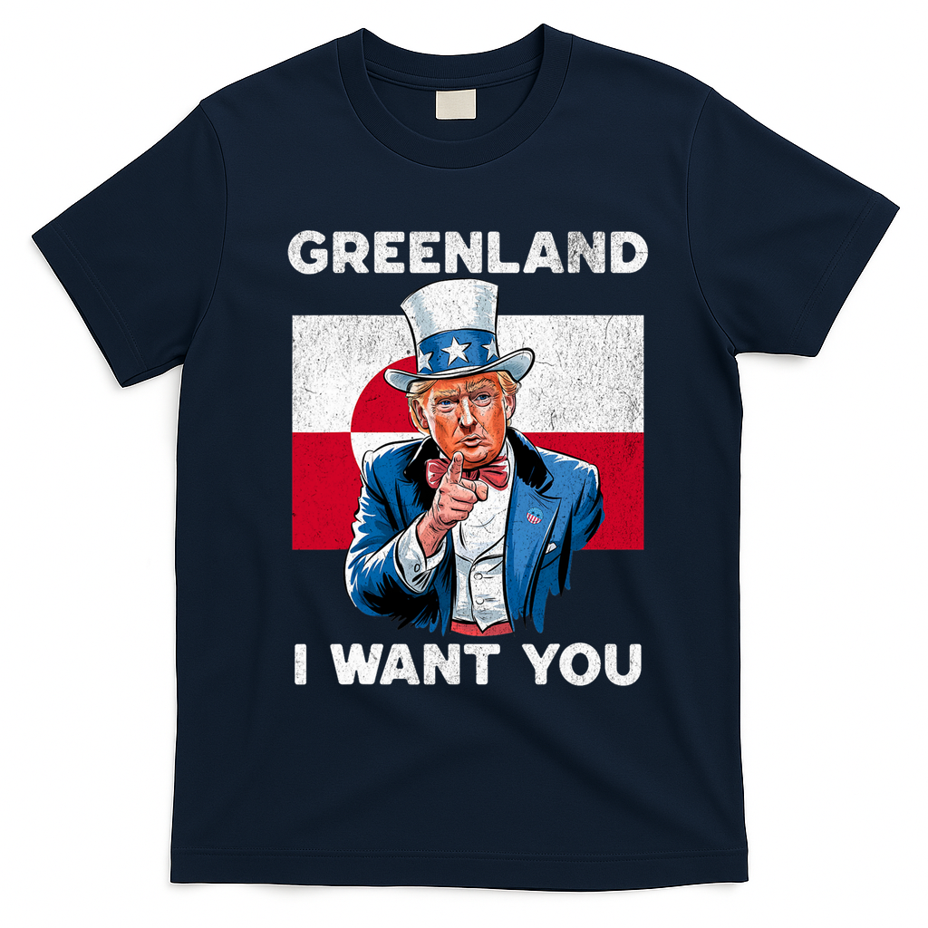 Greenland, I Want You! Funny Trump Meme T-Shirt - Navy Blue