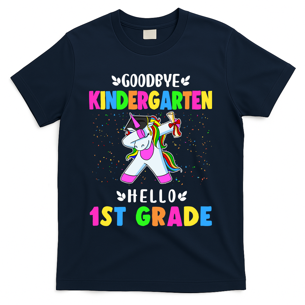 Goodbye Kindergarten Hello First Grade Unicorn Girl T-Shirt - Navy