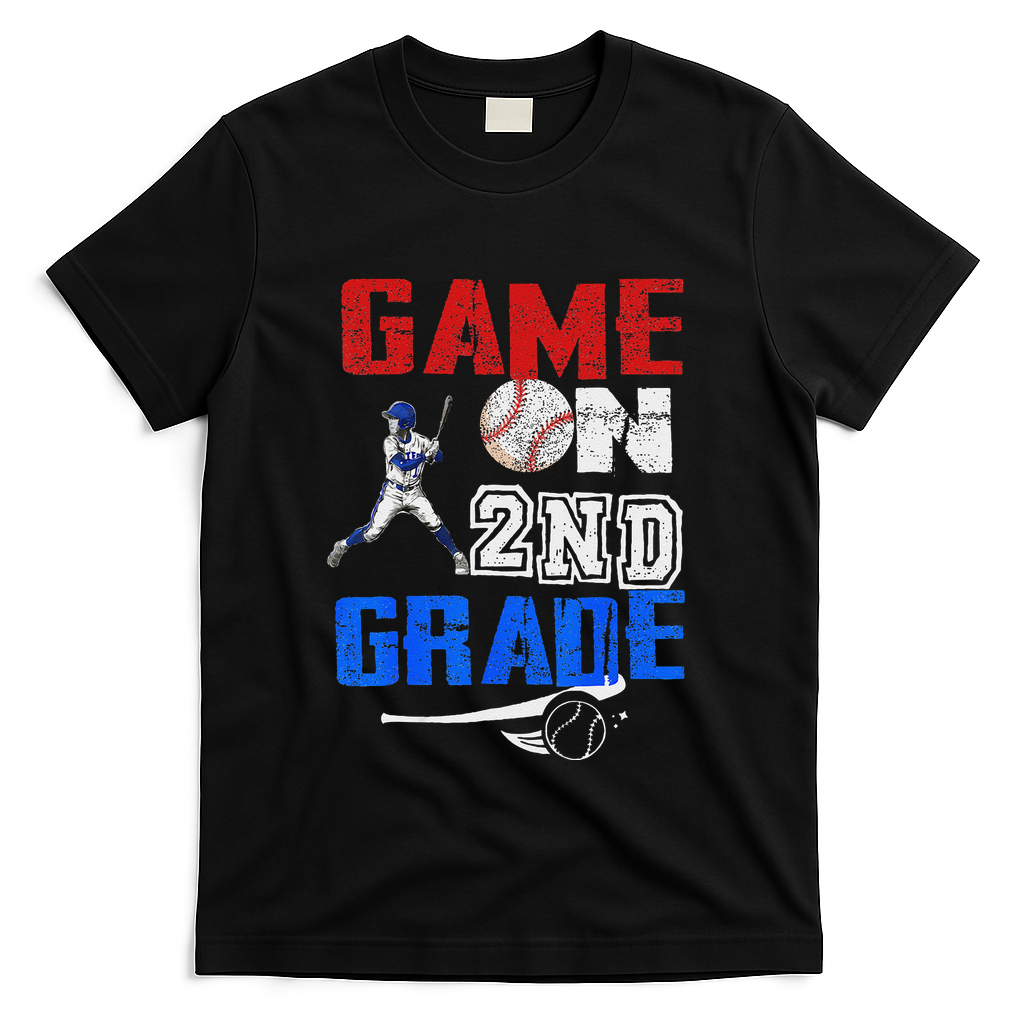 Game On 2nd Grade With Baseball Player First Day Of School T-Shirt - Black
