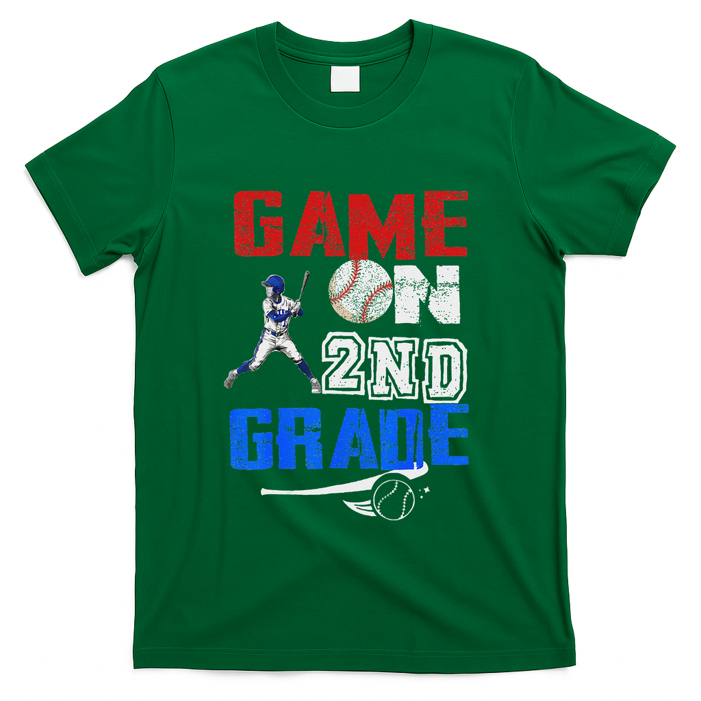 Game On 2nd Grade With Baseball Player First Day Of School T-Shirt - Green