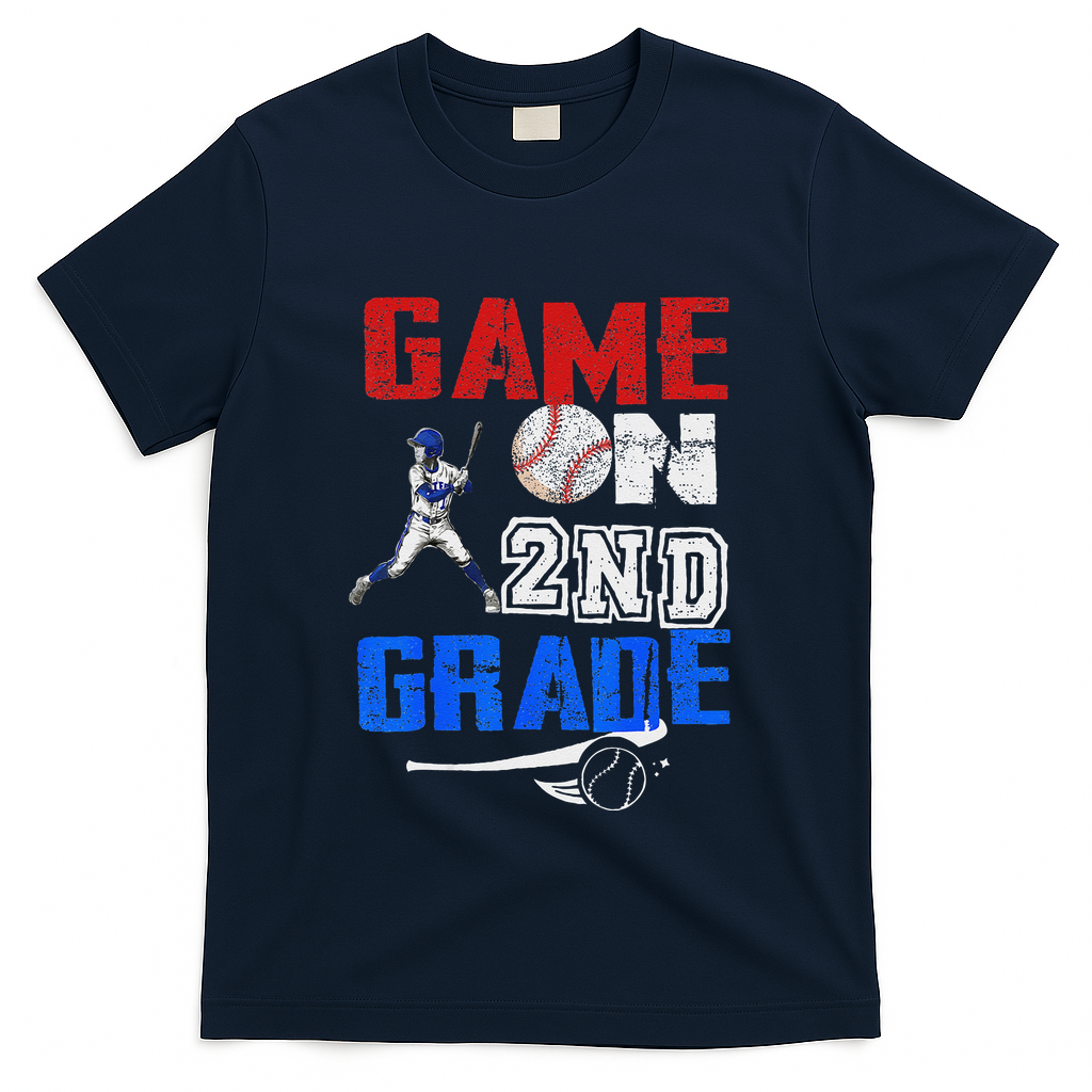 Game On 2nd Grade With Baseball Player First Day Of School T-Shirt - Navy