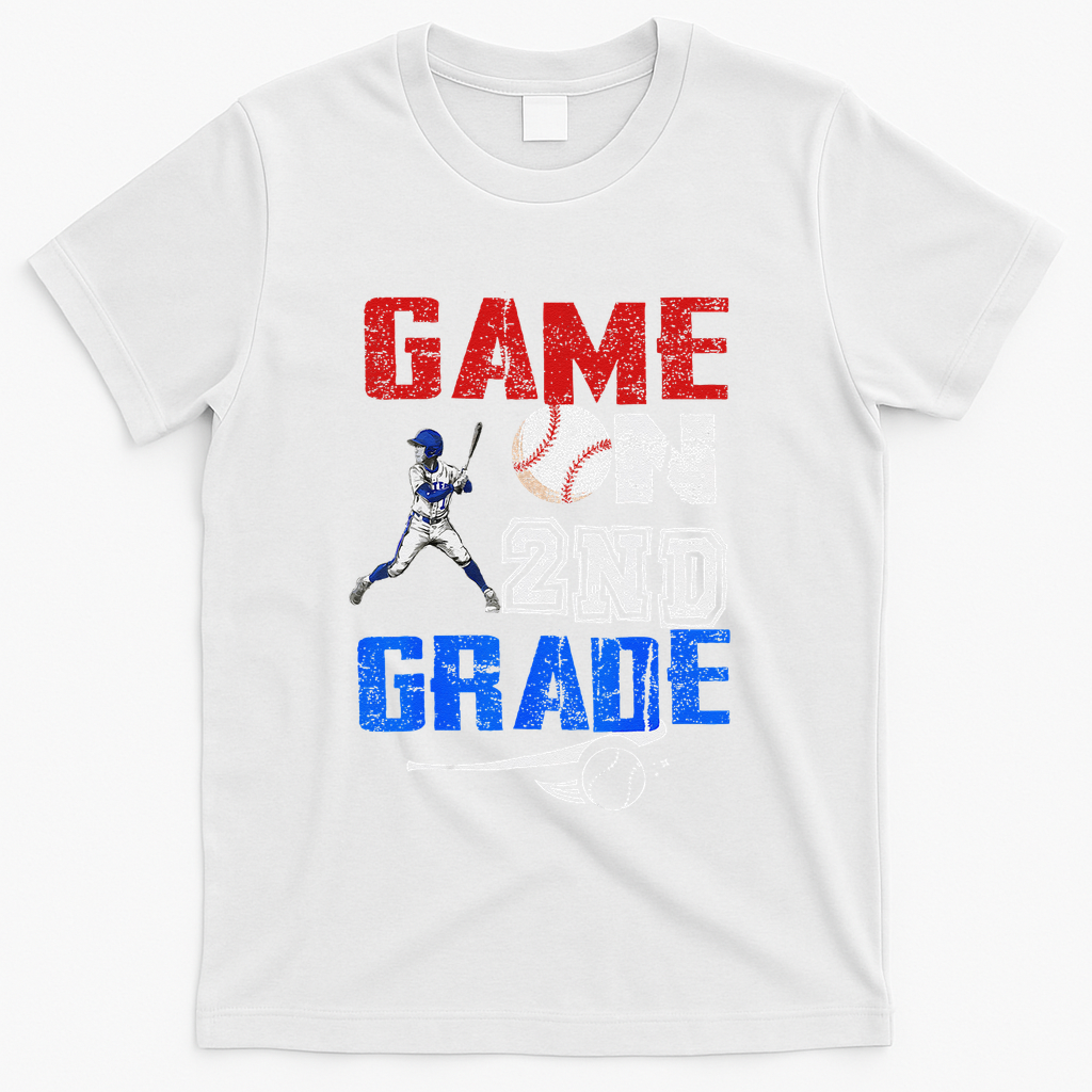 Game On 2nd Grade With Baseball Player First Day Of School T-Shirt - White