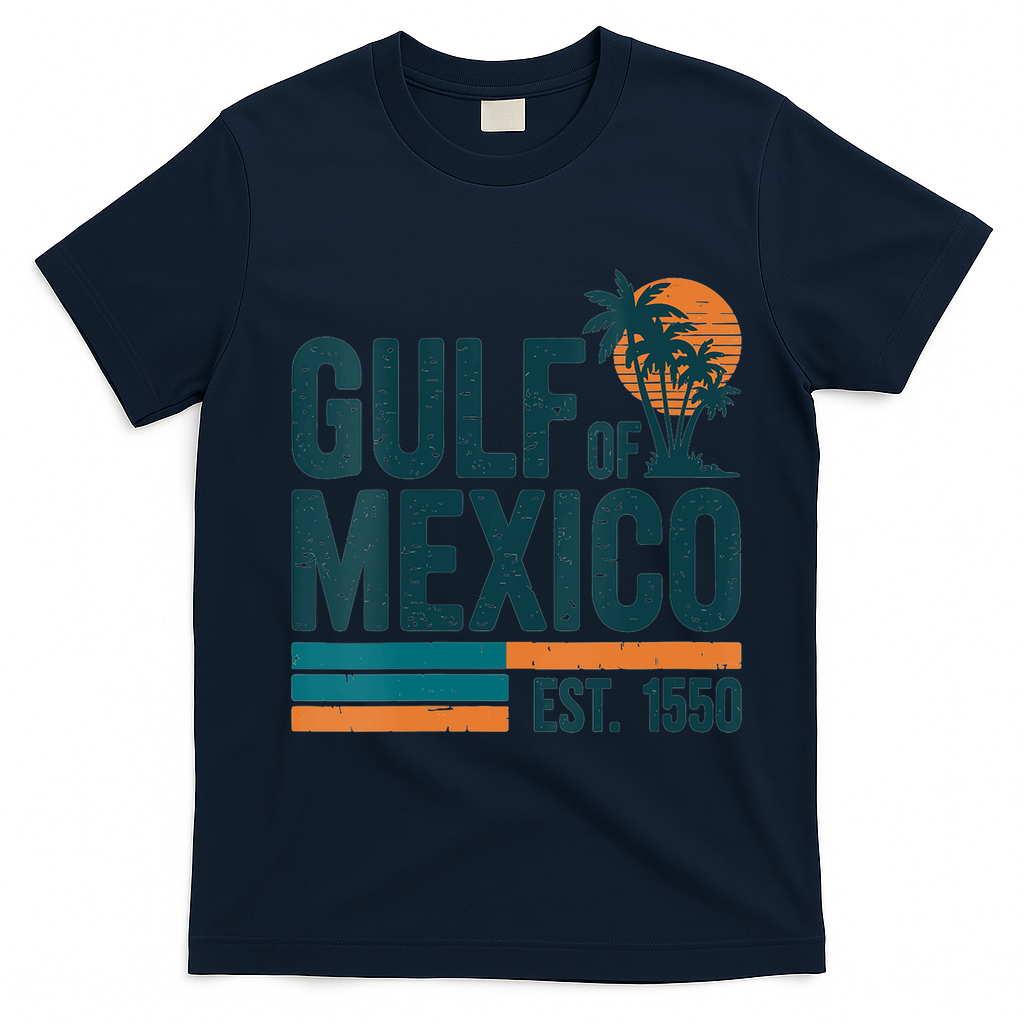 Gulf Of Mexico Est 1550 Retro Vintage T-Shirt - Navy Blue