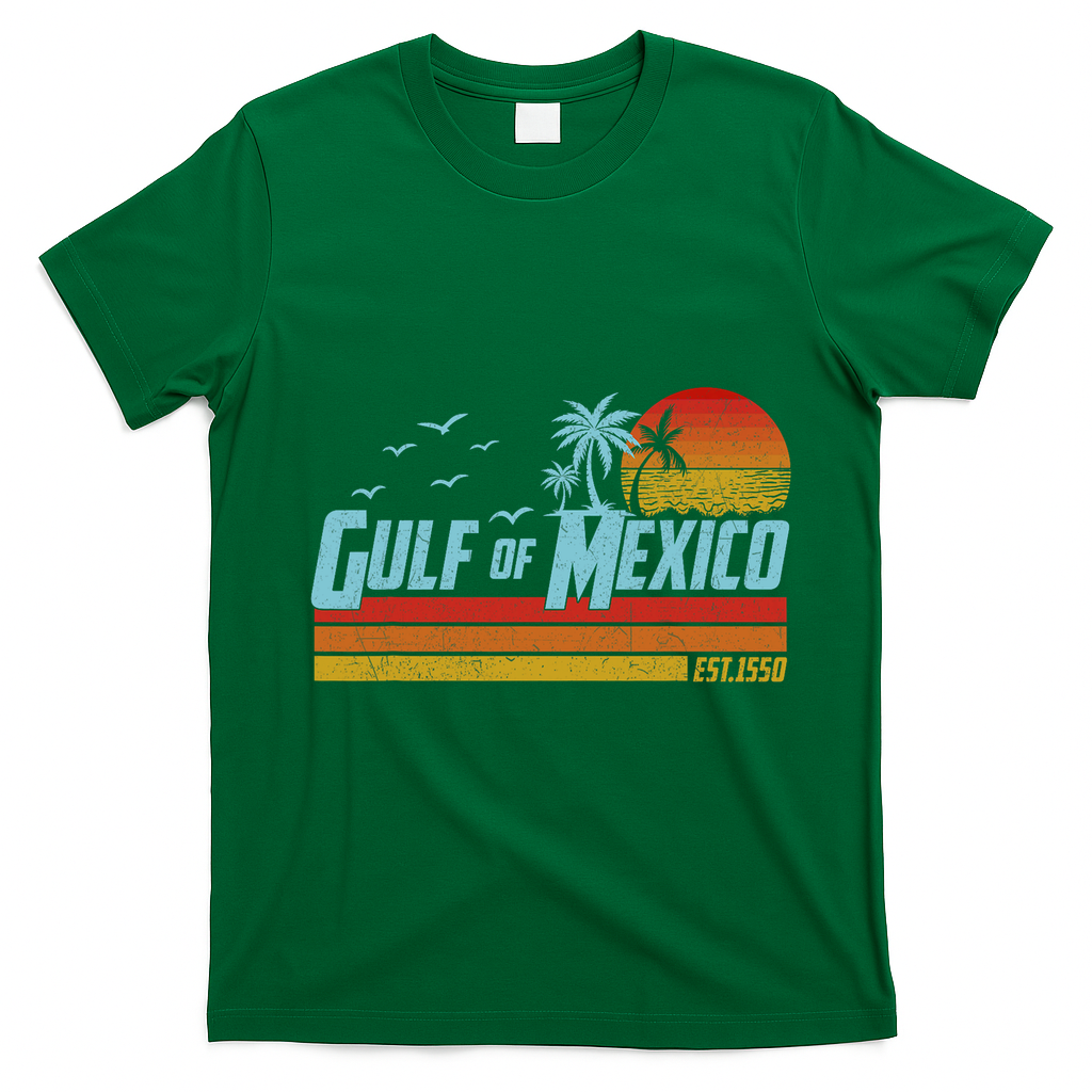 Gulf Of Mexico Est 1550 Retro Vintage Beach T-Shirt - Irish Green
