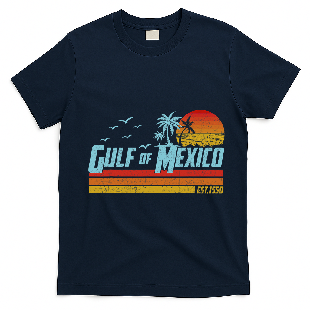 Gulf Of Mexico Est 1550 Retro Vintage Beach T-Shirt - Navy Blue