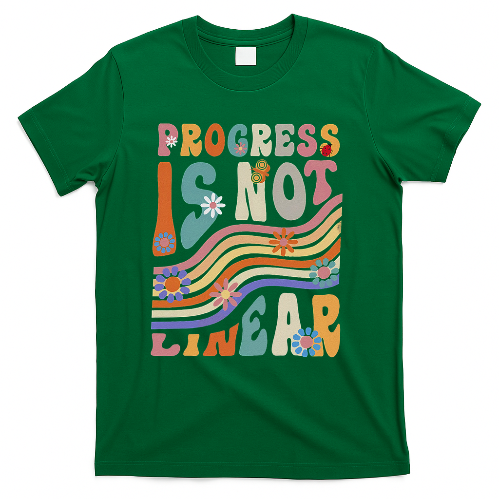 Groovy Progress Is Not Linear Teacher Back To School Outfit T-Shirt - Green