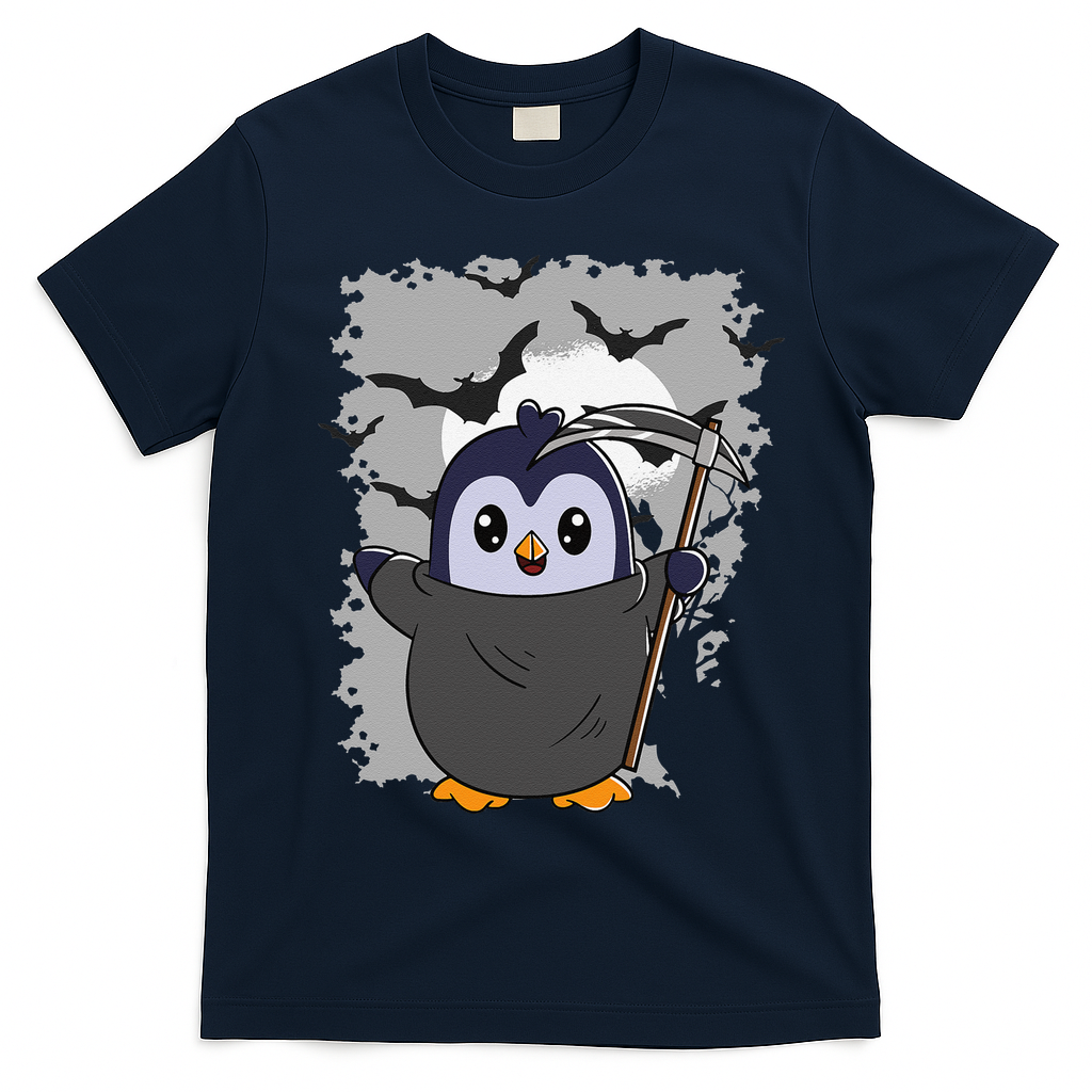 Grim Reaper Halloween Spooky Penguin Halloween Penguin T-Shirt - Navy Blue