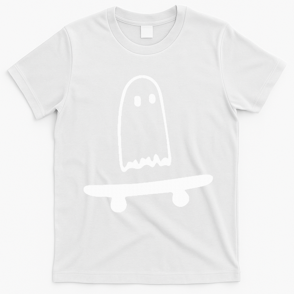 Ghost Skateboard Lazy Halloween Costume T-Shirt - White