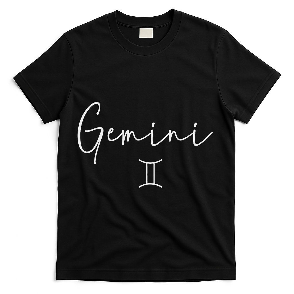 Gemini Sign Trendy Minimalist Zodiac T-Shirt - Black