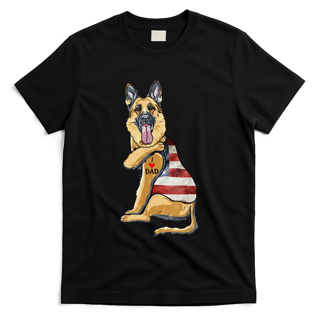 German Shepherd Tattoo Dog I Love Dad Fathers Day T-Shirt