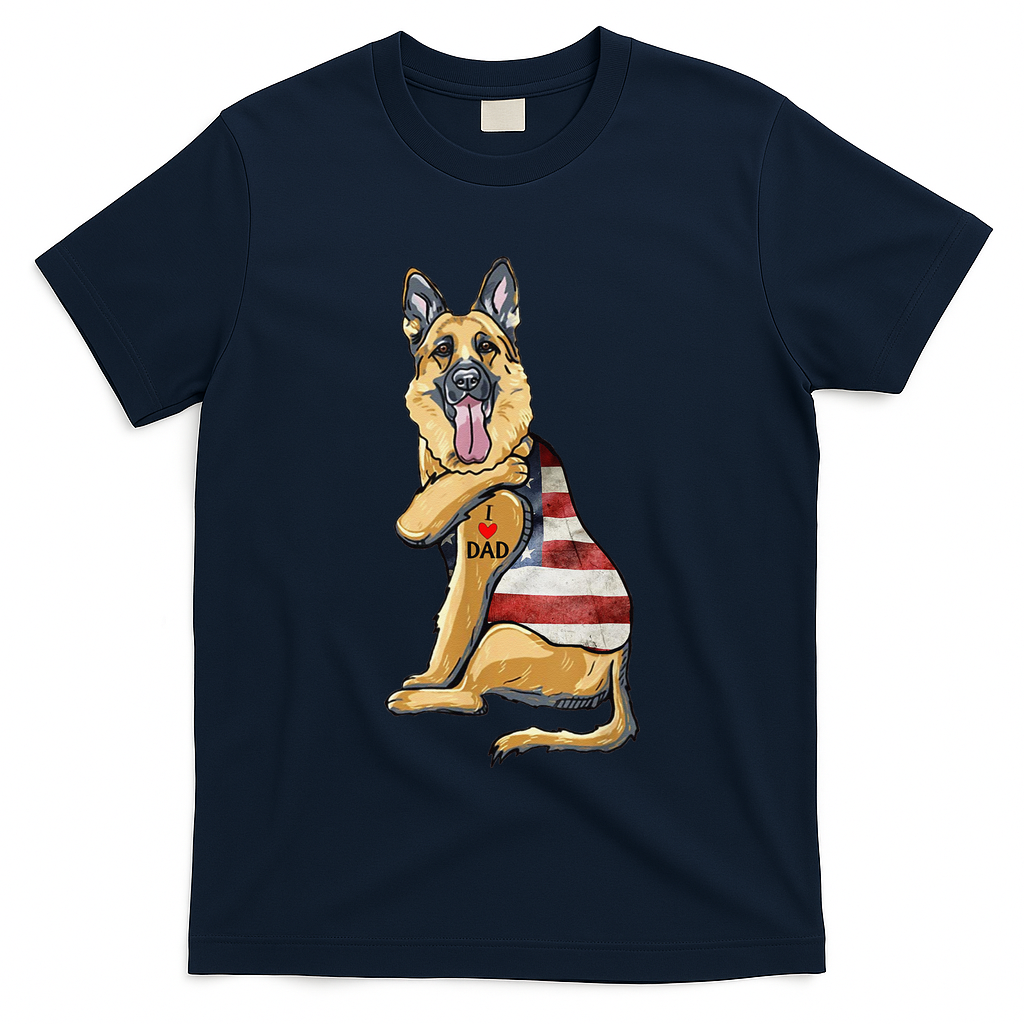 German Shepherd Tattoo Dog I Love Dad Fathers Day T-Shirt
