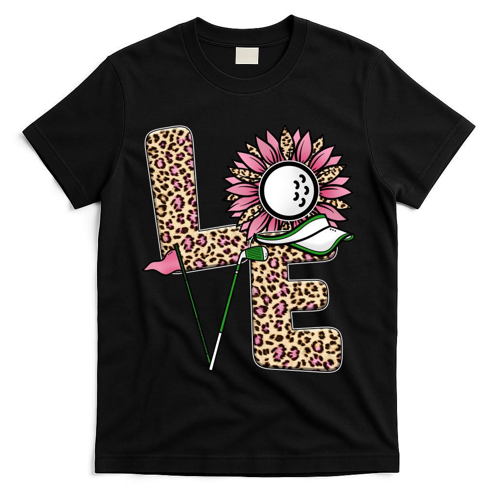 Golf T Shirts, Love Golf Leopard Sunflower Sports Ball Valentine Plus Size T-Shirt