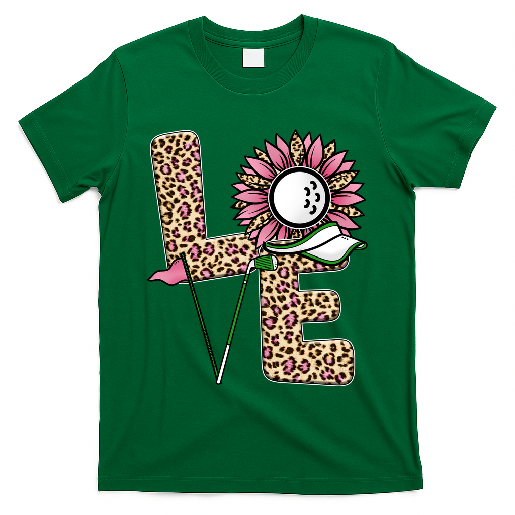 Golf T Shirts, Love Golf Leopard Sunflower Sports Ball Valentine Plus Size T-Shirt
