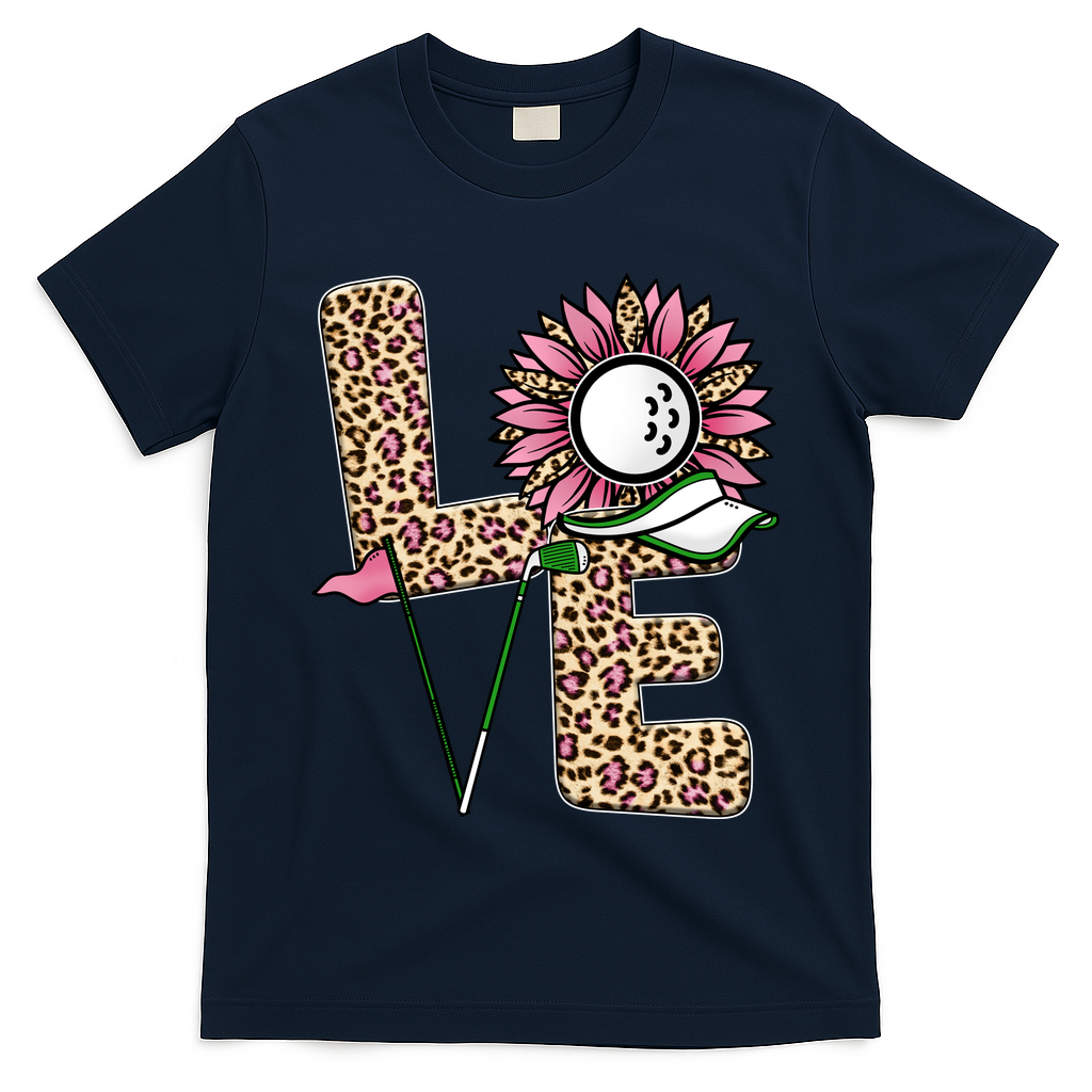 Golf T Shirts, Love Golf Leopard Sunflower Sports Ball Valentine Plus Size T-Shirt