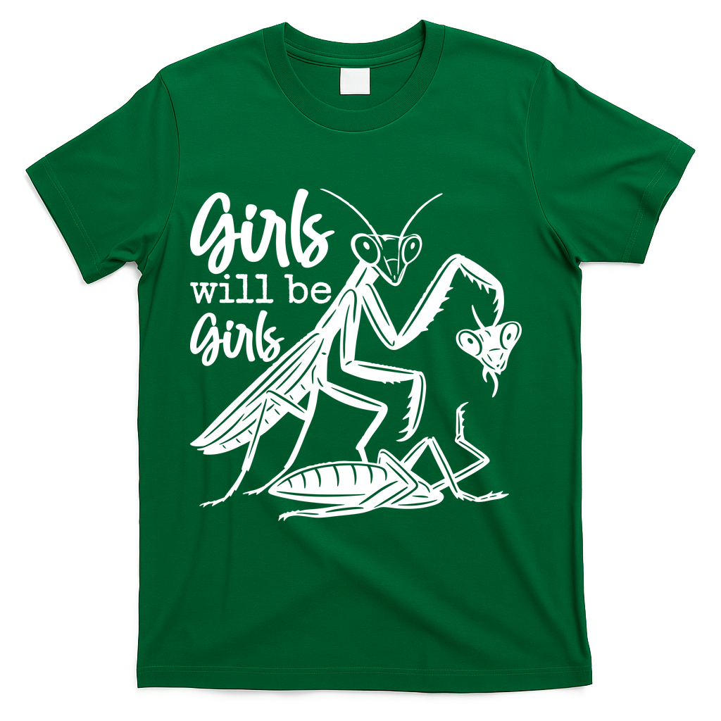 Girls Will Be Girls Praying Mantis T-Shirt - Green