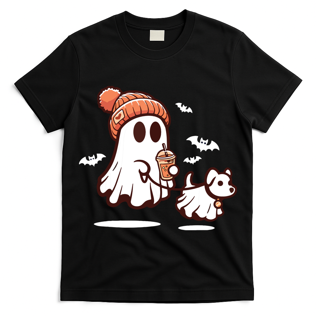 Ghost With Walking Dog Halloween T-Shirt