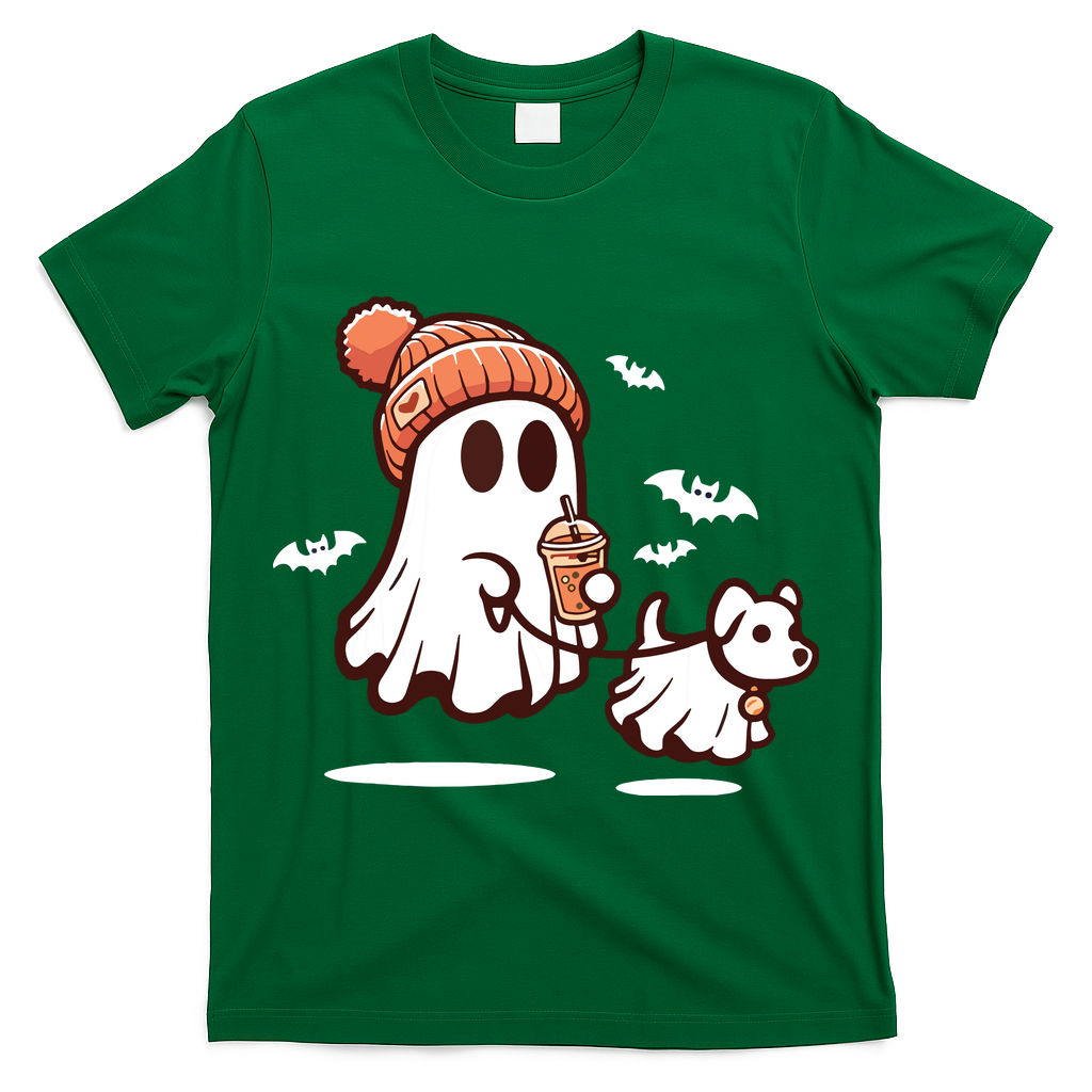 Ghost With Walking Dog Halloween T-Shirt
