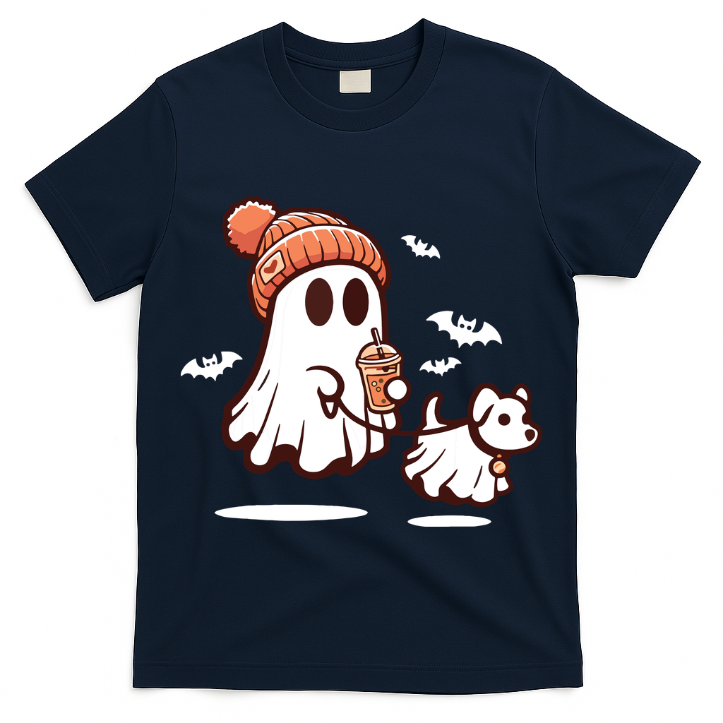 Ghost With Walking Dog Halloween T-Shirt