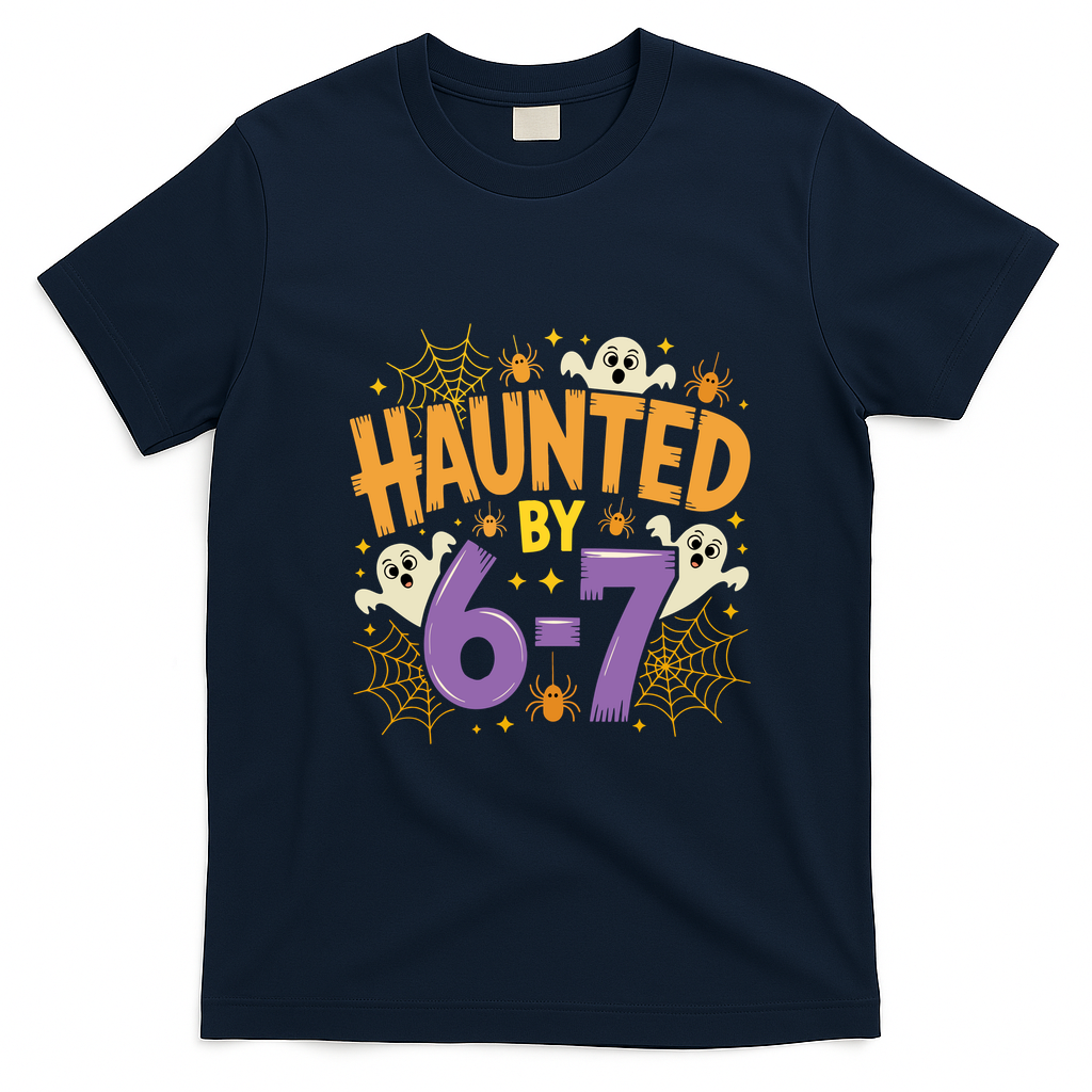 Gen Z Haunted By 6-7 Meme Spooky Ghost Halloween T-Shirt - Navy Blue