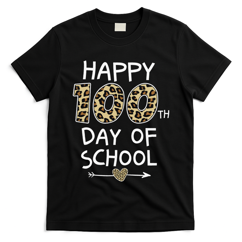 Happy 100th Day Of School Leopard Cute For Teacher Student T-Shirt