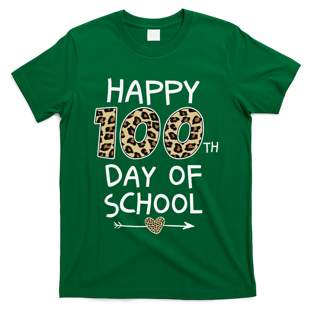 Happy 100th Day Of School Leopard Cute For Teacher Student T-Shirt