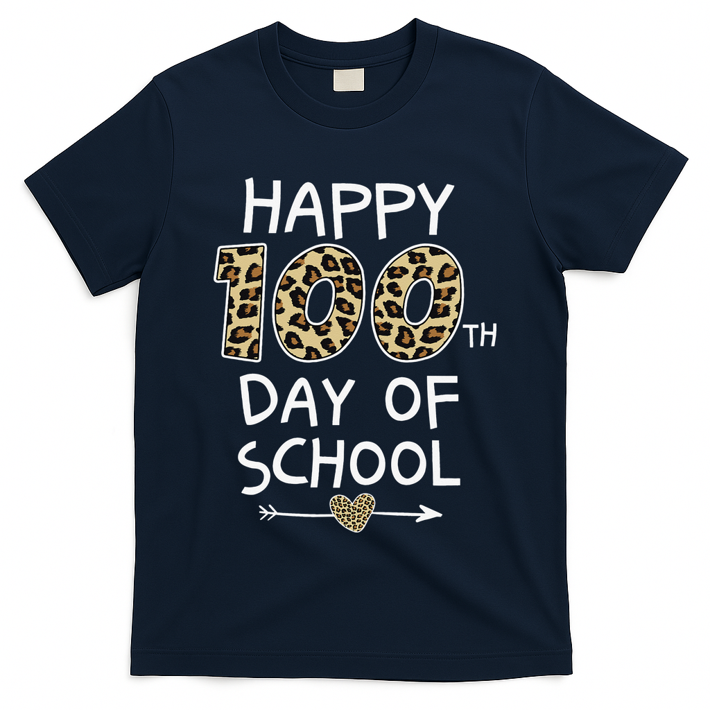 Happy 100th Day Of School Leopard Cute For Teacher Student T-Shirt
