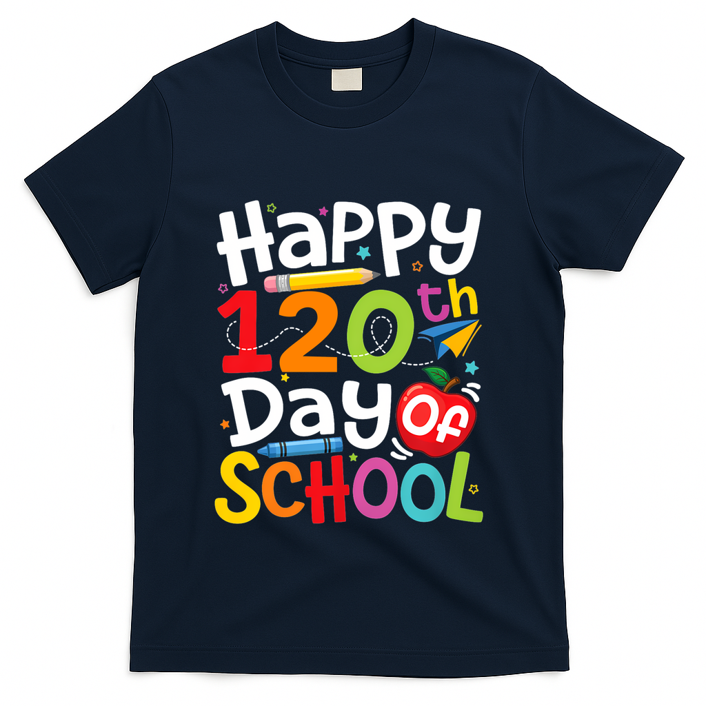 Happy 120th Day Of School Back To School Teacher Student T-Shirt - Navy