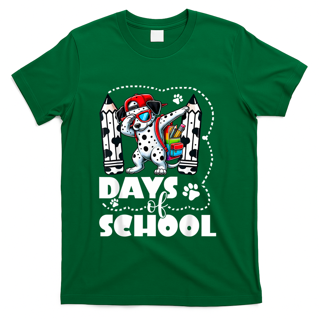 Happy 101 Days Of School Funny Dabbing Dog Pencil T-Shirt - Green