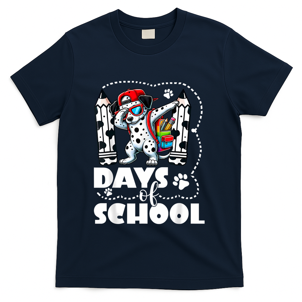 Happy 101 Days Of School Funny Dabbing Dog Pencil T-Shirt - Navy