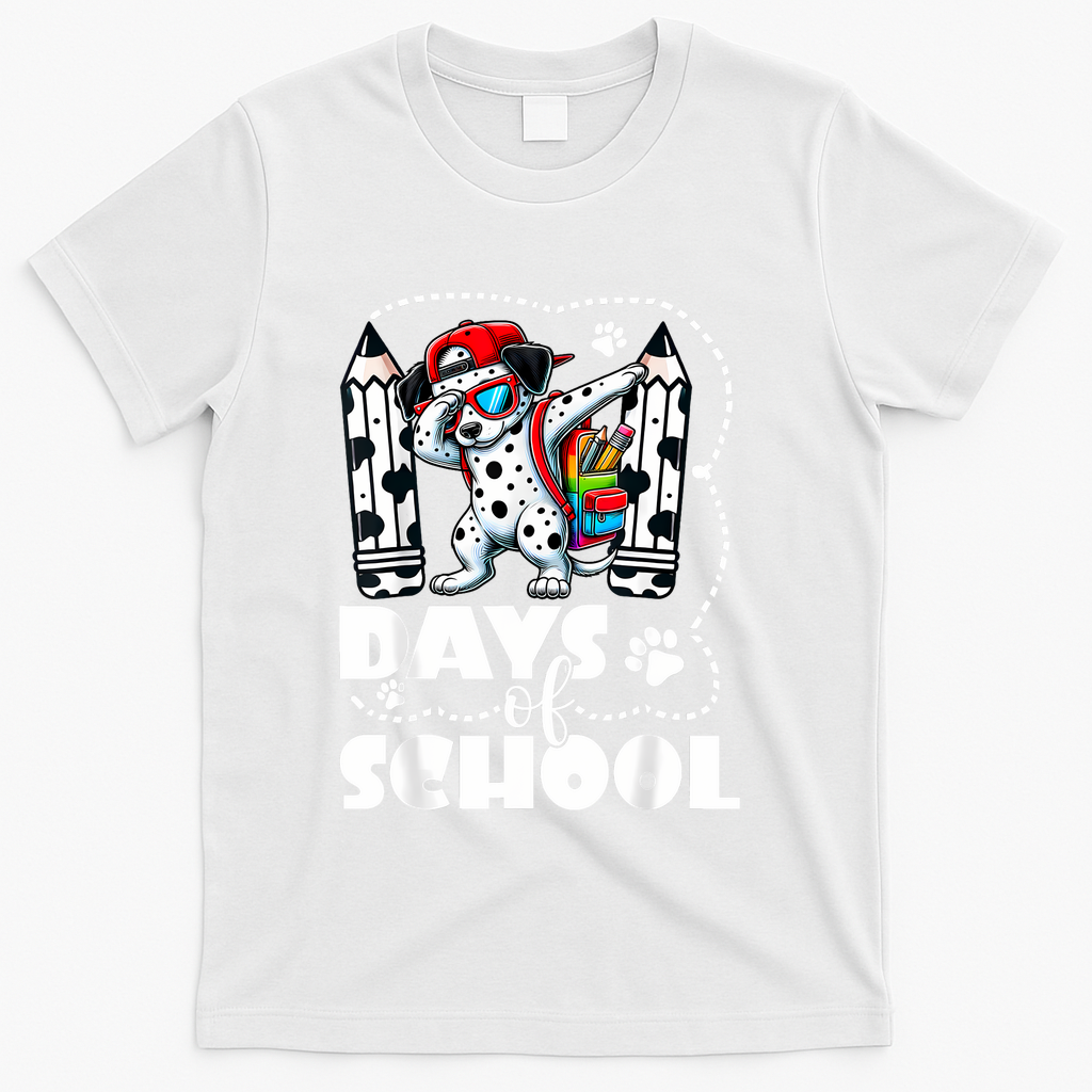 Happy 101 Days Of School Funny Dabbing Dog Pencil T-Shirt - White