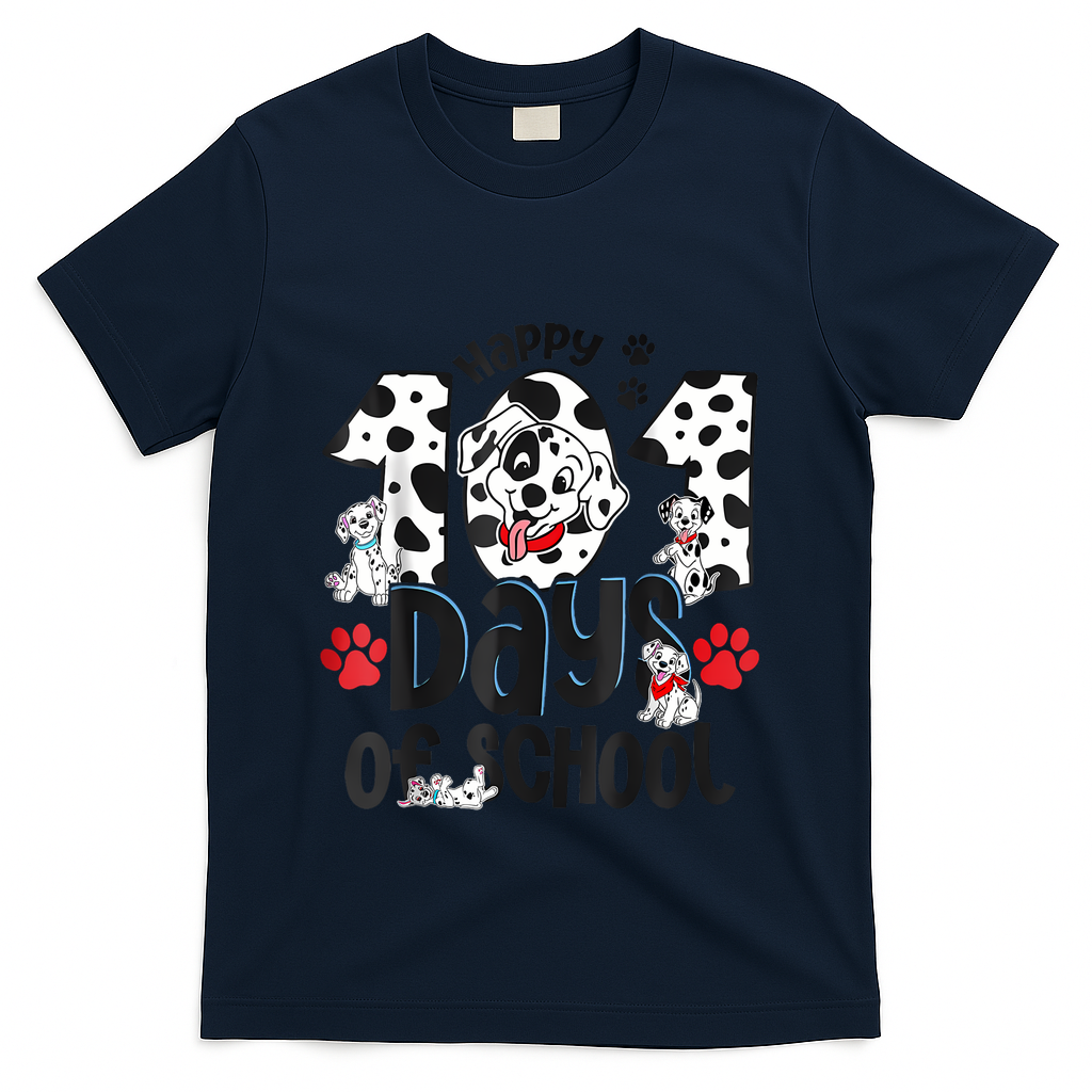 Happy 101 Days Of School Dog T-Shirt - Navy