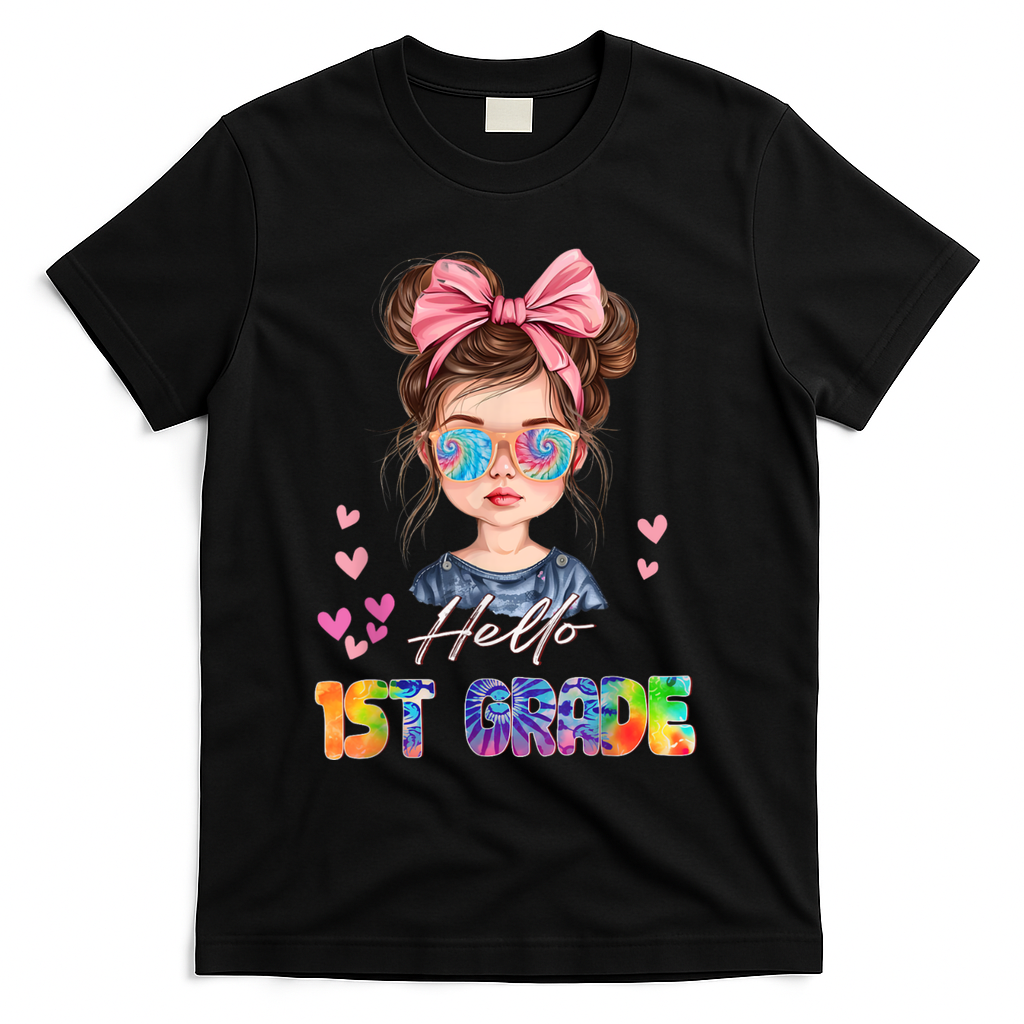 Hello 1st Grade Back To School Gift For Girl T-Shirt - Black