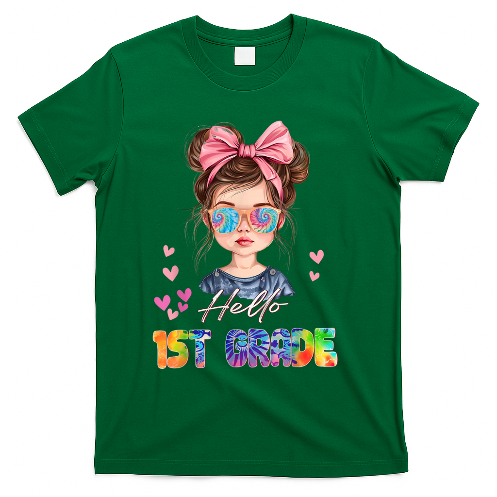 Hello 1st Grade Back To School Gift For Girl T-Shirt - Green