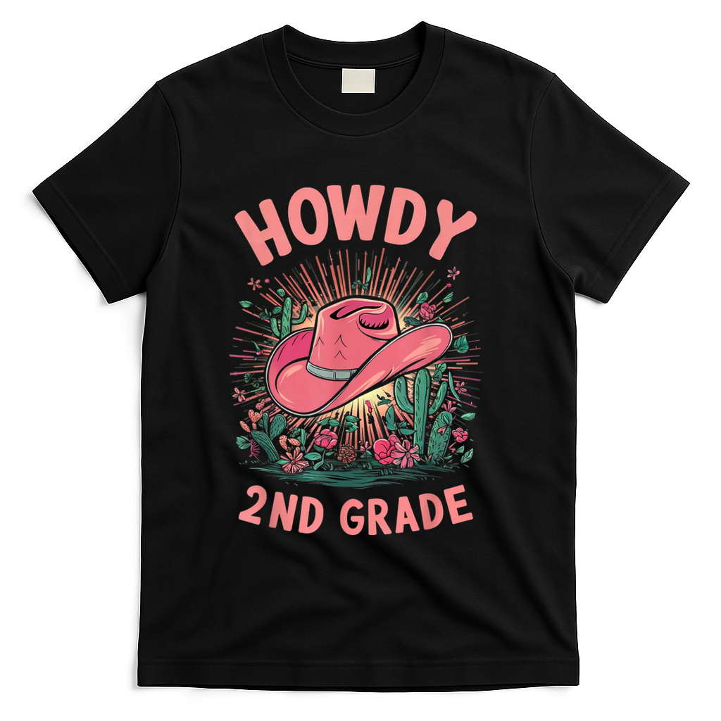 Howdy 2nd Grade Western Cowgirls Back To School Second Grade T-Shirt - Black