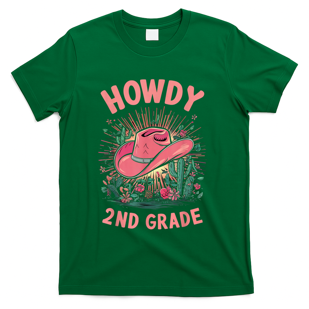 Howdy 2nd Grade Western Cowgirls Back To School Second Grade T-Shirt - Green