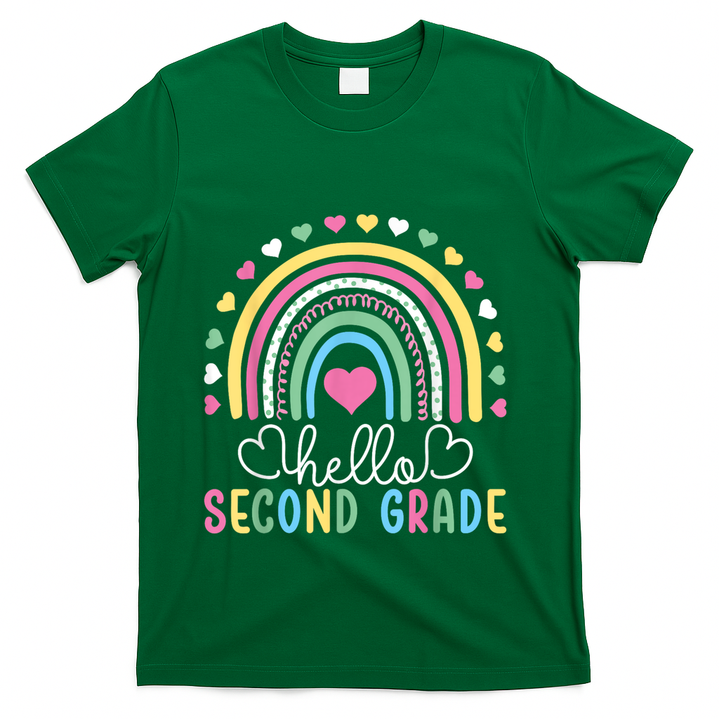 Hello 2nd Second Grade Teacher T-Shirt - Green