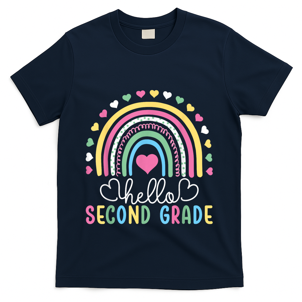 Hello 2nd Second Grade Teacher T-Shirt - Navy