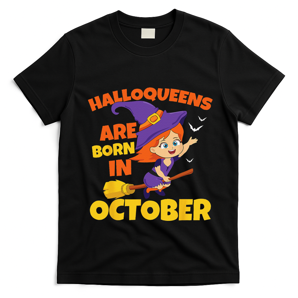 Halloqueens Are Born In October Birthday Halloween T-Shirt - Black